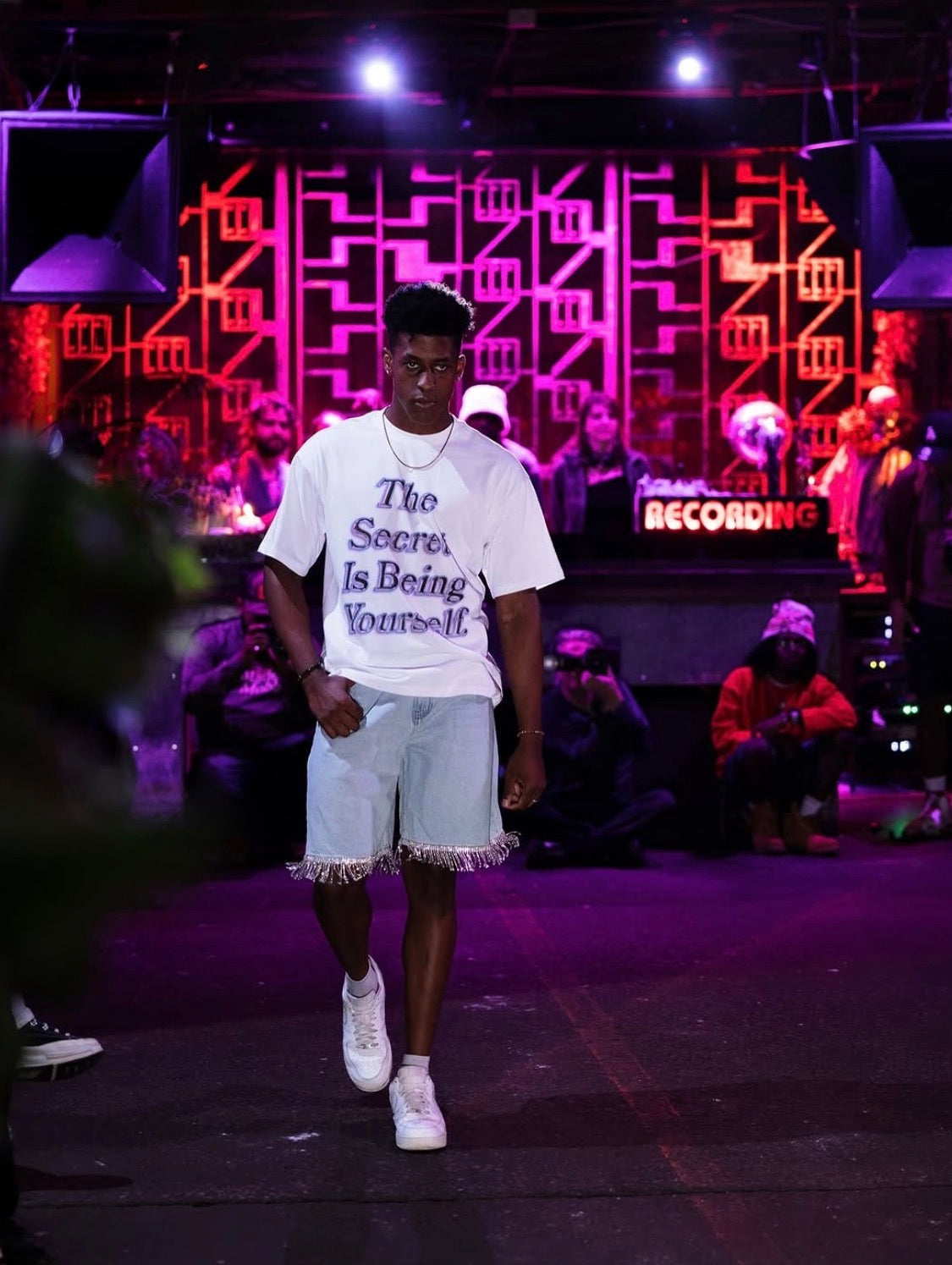 A JOHNSONANDSCOTT model walking the Spacecamp Studios Spring/Summer 2025 runway.